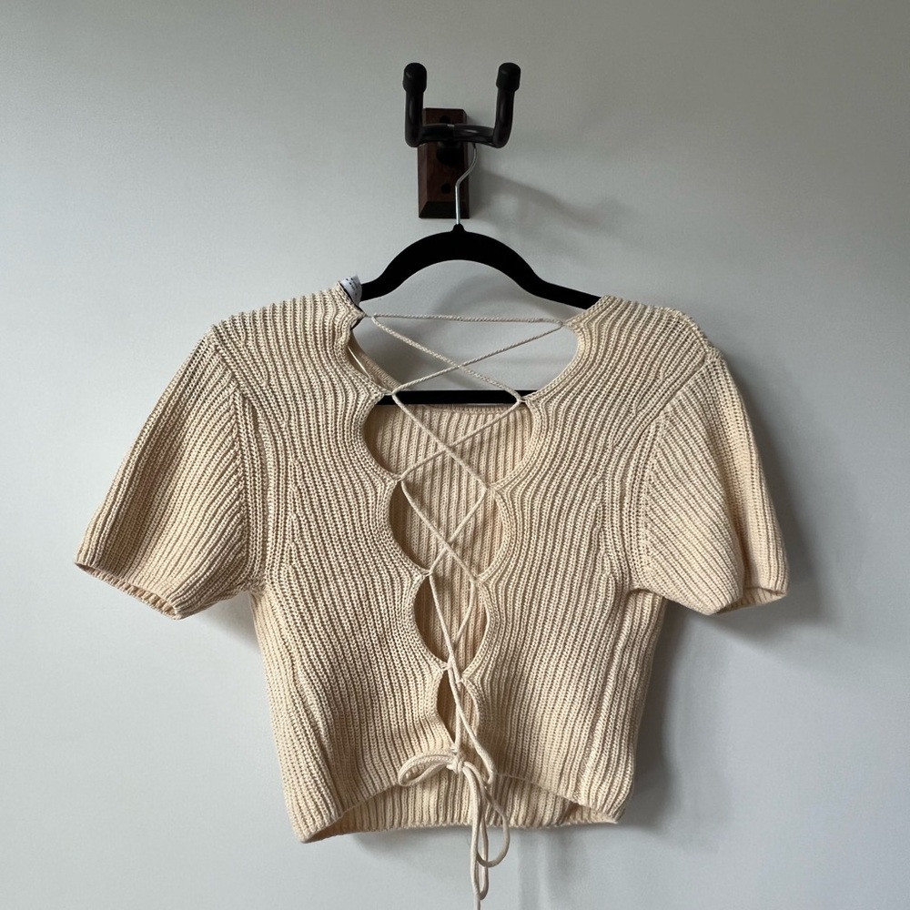 Zara Knitted Shortsleeved Top with Tie-Up Back